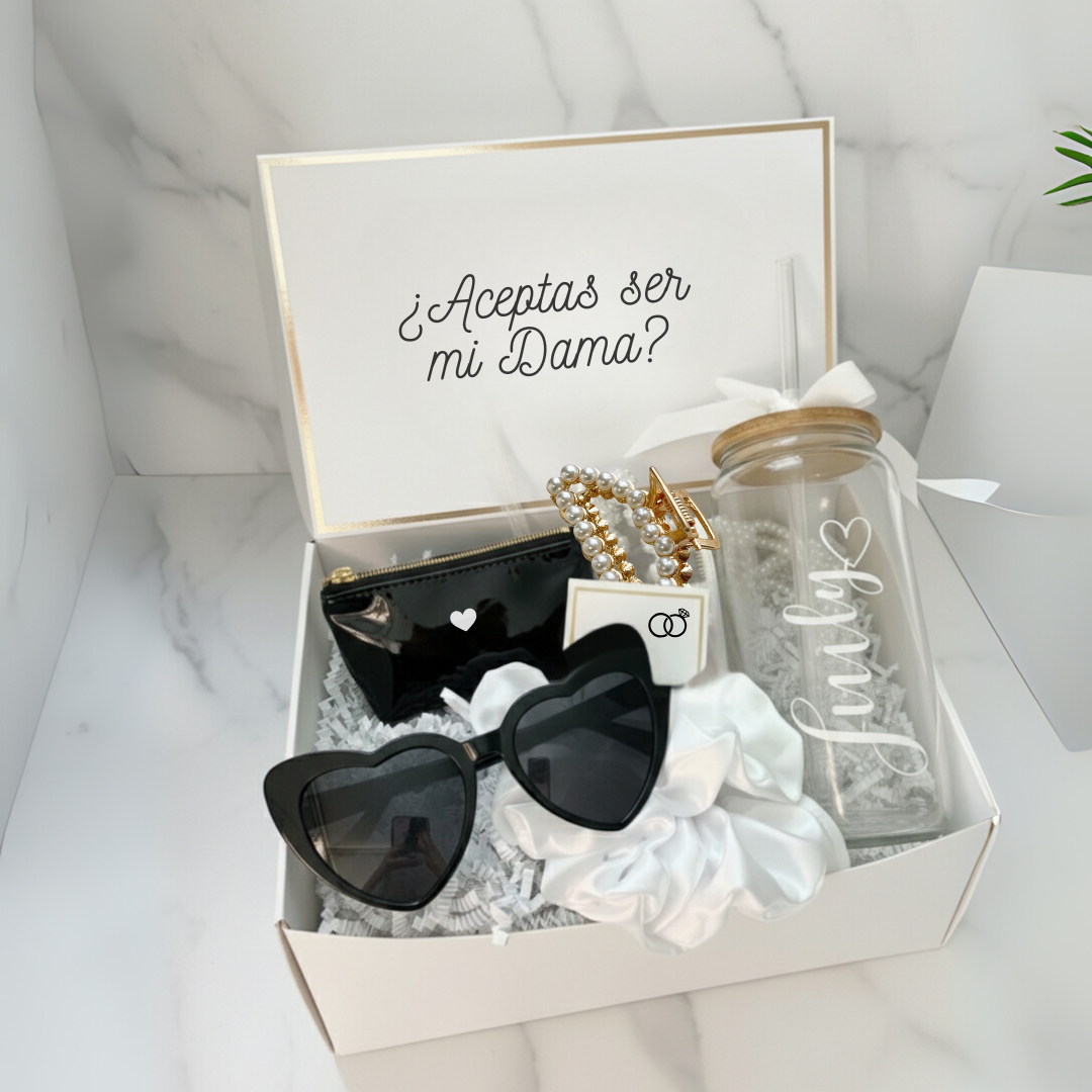 Caja Propuesta Dama De Honor Personalizada Blanco y Negro