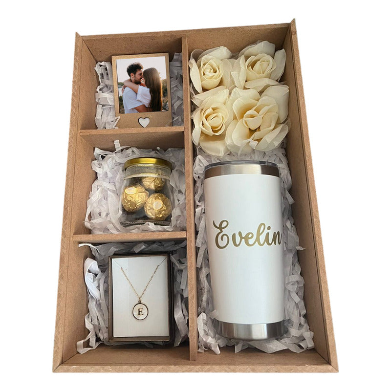 Regalo Caja Madera Termo Collar Chocolates