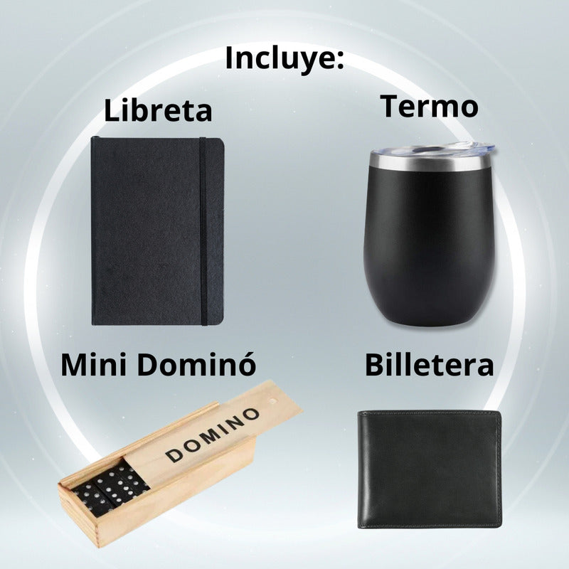 Regalo Para Hombre Set De Accesorios Termo Libreta Domino