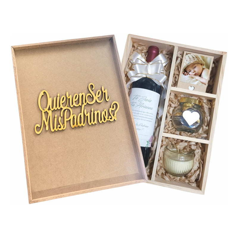 Regalo Propuesta Padrinos Personalizable Vino Caja Madera - Envia Tu Regalo