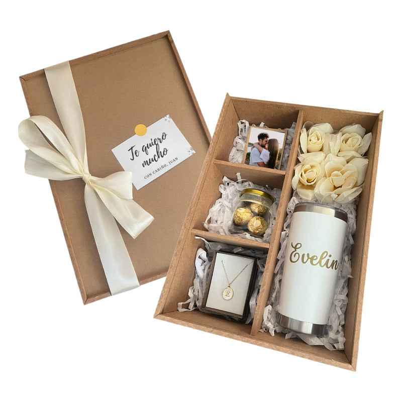 Regalo Caja Madera Termo Collar Chocolates