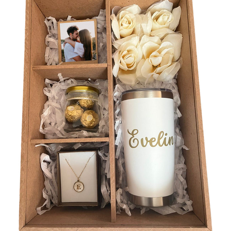 Regalo Caja Madera Termo Collar Chocolates