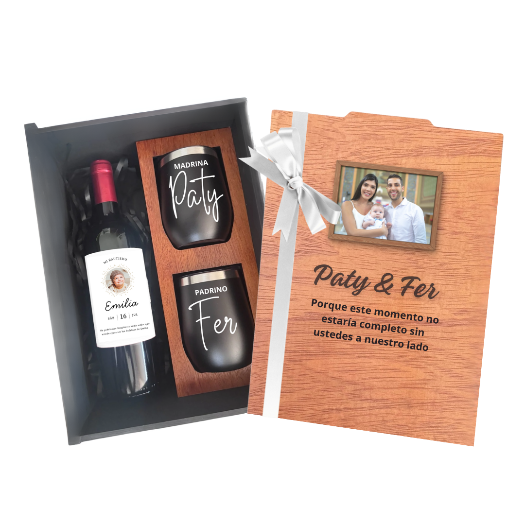 Regalo caja de madera Padrinos de Boda con termos personalizados - Envia Tu Regalo
