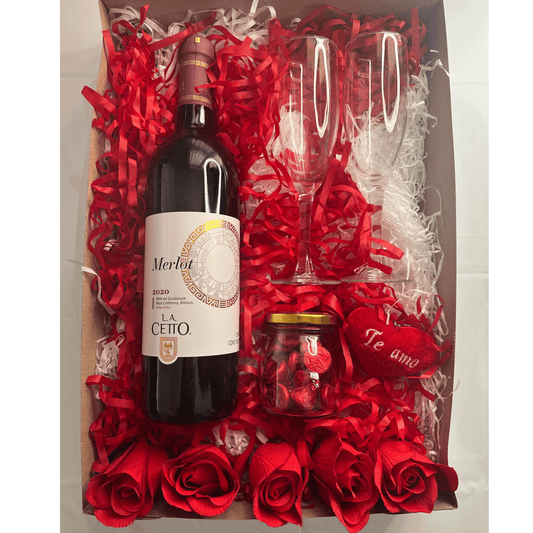 Caja de regalo love: vino y copas