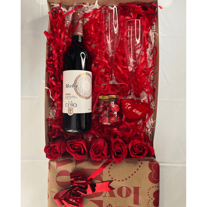 Caja de regalo love: vino y copas